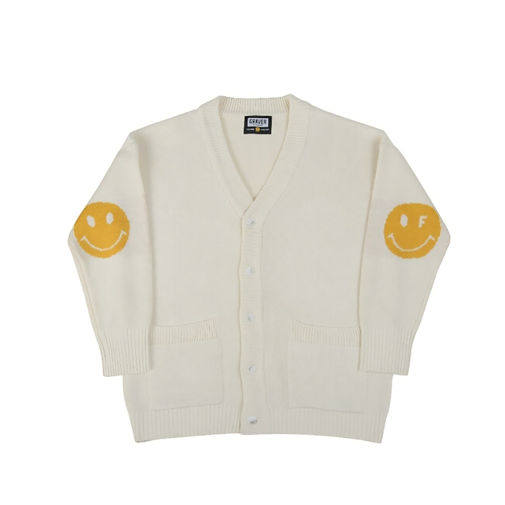 GRAVER[UNISEX] ELBOW DOT SMILE KNIT CARDIGAN CREAM - Picture 3 of 9